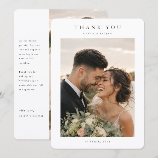 モダンな結婚式の写真入りお礼カード(メッセージ欄あり) サンキューカード (正面/裏面)
