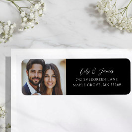 モダンな結婚式の写真入り 白黒リターンアドレスシール ラベル