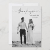 モダンな結婚式の写真 サンクスカード シンプルな筆記体 サンキューカード (正面)
