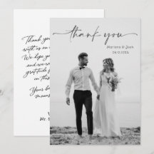 モダンな結婚式の写真 サンクスカード シンプルな筆記体