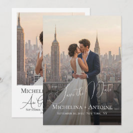 モダンな結婚式の写真 スクリプトフォント セーブザデート