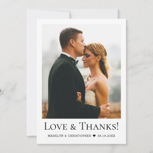 モダンな結婚式の写真 愛と感謝 サンキューカード (正面)