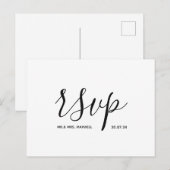 モダンな結婚式の出欠確認カード　ブラック＆ホワイトのスクリプト 案内ポストカード (正面/裏面)