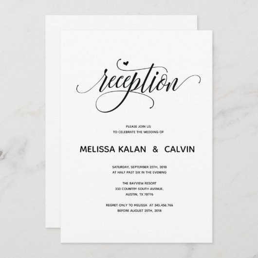 モダンな結婚式の受付カード v1 招待状 (正面/裏面)