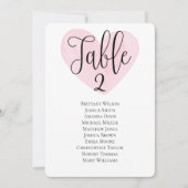 モダンな結婚式の座席表 ピンクのハートテーブルプラン 招待状 (正面)