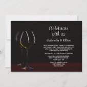 モダンな結婚式の披露宴 ブラック ワイン グラス パーティー 招待状 (正面)