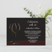 モダンな結婚式の披露宴 ブラック ワイン グラス パーティー 招待状 (スタンド正面)