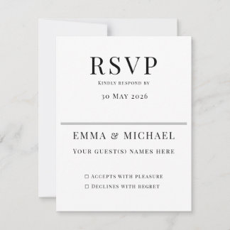 モダンな結婚式の招待状にぴったりなミニマリスト ウェディング RSVP カード | エレガントで編集
