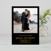 モダンな結婚式の案内状 ブラック 写真入り 箔招待状 (立ち正面)
