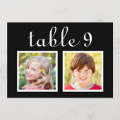 モダンな結婚式の白黒テーブルナンバー 招待状 (正面)