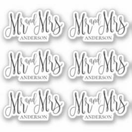 モダンな結婚式の筆記体デザイン Mr. & Mrs. 黒と白 シール