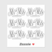 モダンな結婚式の筆記体デザイン Mr. & Mrs. 黒と白 シール (シート)