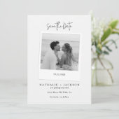 モダンな結婚式の記念日フォトカード セーブザデート (スタンド正面)