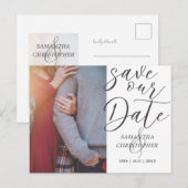 モダンな結婚式の記念日フォトスタイリッシュスクリプト ウェディング 案内ポストカード (正面/裏面)