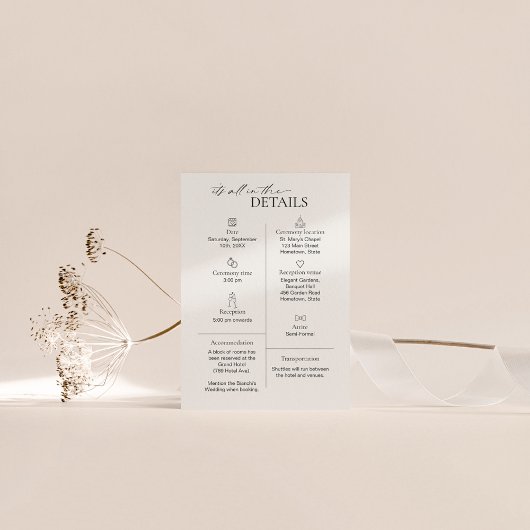 モダンな結婚式の詳細カード（Taupe） アイコン付き エンクロージャーカード