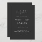 モダンな結婚式の誓い 黒いマットなスクリプト 招待状 (正面/裏面)