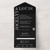 モダンな結婚式の黒いQRコード オールインワン招待状 (内側)