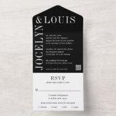 モダンな結婚式の黒いQRコード オールインワン招待状 (内側)