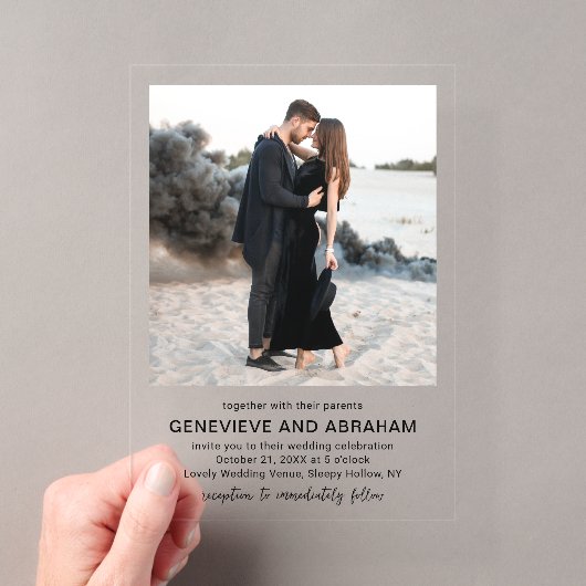 モダンな結婚式の黒白写真 アクリル招待状 (インサイチュ (ポータブル))