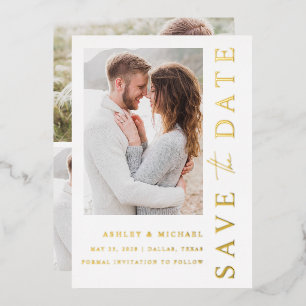 モダンな結婚式の4枚の写真のゴールドのSave the Date 箔招待状
