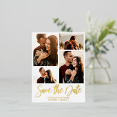 モダンな結婚式の4枚の写真コラージュの保存日カード 箔シーズンポストカード (立ち正面)