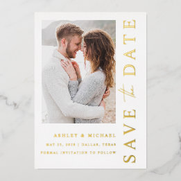 モダンな結婚式の5枚の写真のゴールドのSave the Date 箔招待状