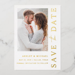 モダンな結婚式の5枚の写真のゴールドのSave the Date 箔招待状