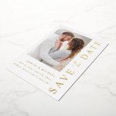 モダンな結婚式の5枚の写真のゴールドのSave the Date 箔招待状 (回転した状態)