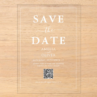 モダンな結婚式のClear Acrylic QRコード Save the Date アクリル招待状