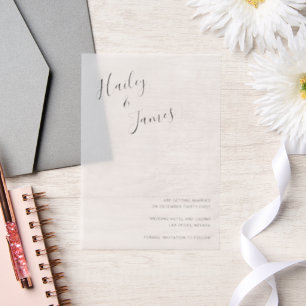 モダンな結婚式のSave the Date ベラム紙招待状