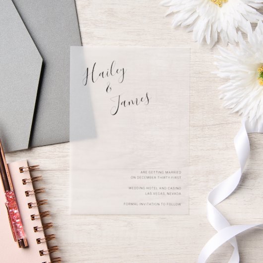 モダンな結婚式のSave the Date ベラム紙招待状 (ウェディング)
