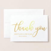 モダンな結婚式は写真の金ゴールド感謝していしています 箔カード (封筒付き正面)