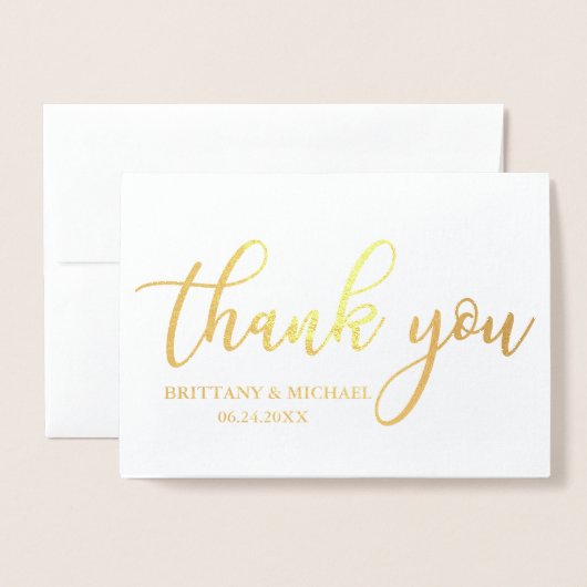 モダンな結婚式は写真の金ゴールド感謝していしています 箔カード (封筒付き正面)