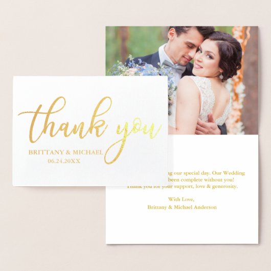 モダンな結婚式は写真の金ゴールド感謝していしています 箔カード (ディスプレー)