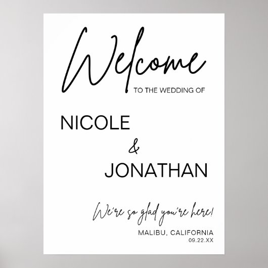 モダンな結婚式ウェルカムボード印刷用 ポスター (正面)