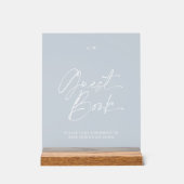 モダンな結婚式ゲストブックサイン | ダスティブルー アクリルサイン (正面)