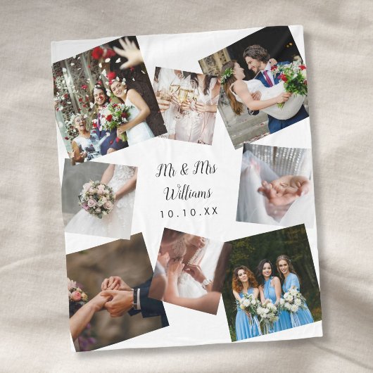 モダンな結婚式フォトコラージュ（名入れ対応） フリースブランケット