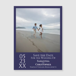 モダンな結婚式延期日・写真入りネイビーブルーのマグネット
