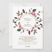 モダンな結婚式招待状のピンクの紫色の花模様 招待状 (正面)