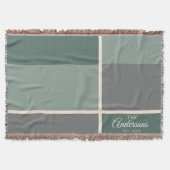 モダンな結婚式 カップル名 日付 緑 スローブランケット (正面)