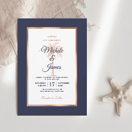 モダンな結婚式　ネイビー＋ローズゴールド＋パームツリー 招待状