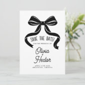 モダンな結婚式 ブラックボウのSave the Date 招待状 (スタンド正面)