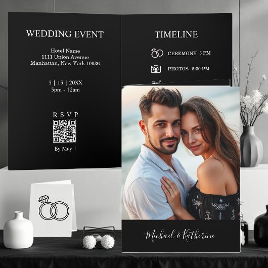 モダンな結婚式 ブラック&ホワイト オールインワン 招待状