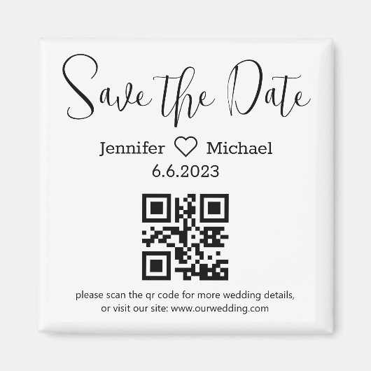 モダンな結婚式 ミニマリスト QRコード Save the Date マグネット (正面)