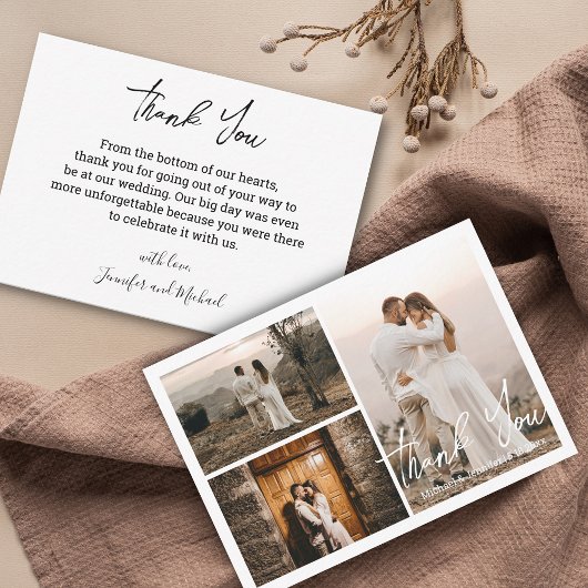 モダンな結婚式 3枚の写真 コラージュ ありがとう ノートカード