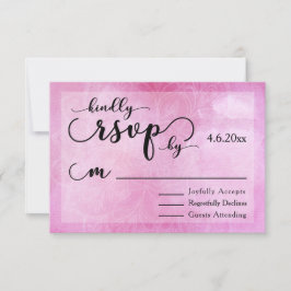モダンな結婚式RSVP 深いピンクの水彩マンダラデザイン 出欠カード