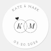 モダンな結婚指輪 モノグラム Save the Date ラウンドシール (正面)