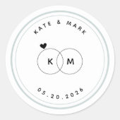 モダンな結婚指輪 モノグラム Save the Date ラウンドシール (正面)
