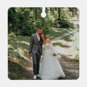 モダンな結婚記念のフォトスクリプト 結婚記念写真 メタルオーナメント (裏面)