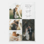 モダンな結婚記念日の夫婦4枚フォトコラージュ キッチンタオル (縦)